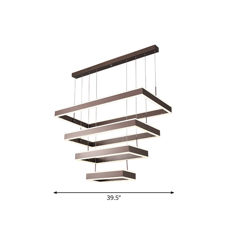 Modernist Tapered Rectangle Chandelier Aluminum Dining Room 2/3/4-Tier LED Pendant Lamp in Brown, Warm/White Light Clearhalo 'Ceiling Lights' 'Chandeliers' 'Modern Chandeliers' 'Modern' Lighting' 1969503