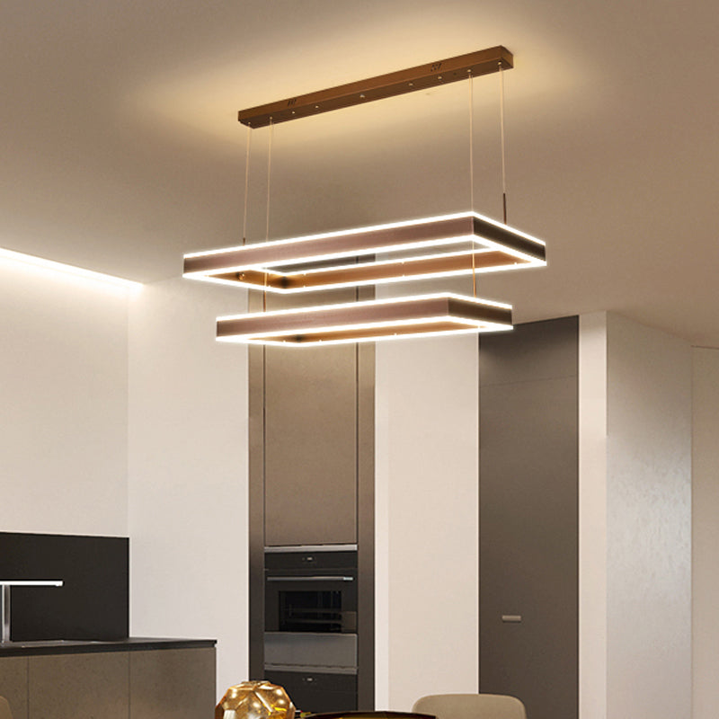 Modernist Tapered Rectangle Chandelier Aluminum Dining Room 2/3/4-Tier LED Pendant Lamp in Brown, Warm/White Light Clearhalo 'Ceiling Lights' 'Chandeliers' 'Modern Chandeliers' 'Modern' Lighting' 1969510