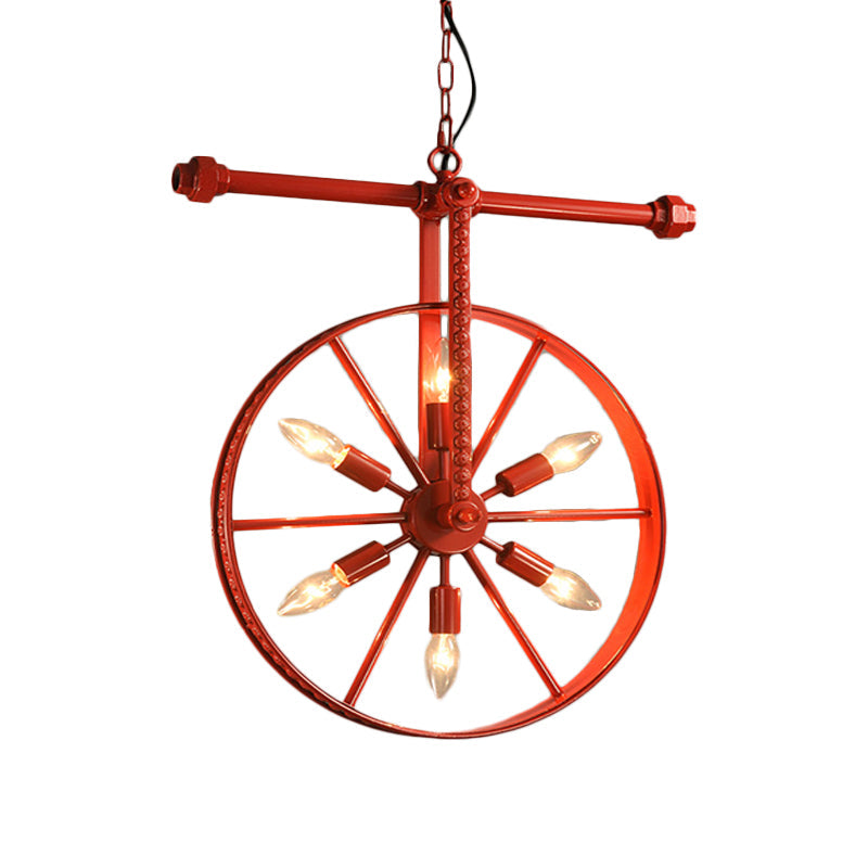 Metallic Wheel Chandelier Lamp Art Deco 6 Lights White/Black/Rust Pendant Ceiling Light for Restaurant Clearhalo 'Ceiling Lights' 'Chandeliers' Lighting' options 1969576