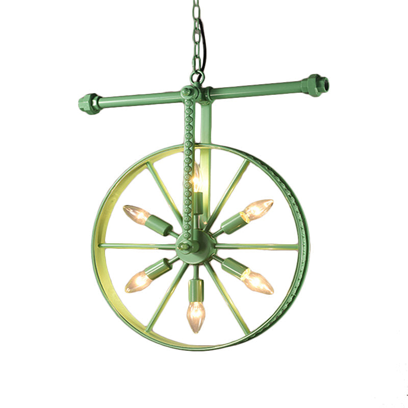 Metallic Wheel Chandelier Lamp Art Deco 6 Lights White/Black/Rust Pendant Ceiling Light for Restaurant Clearhalo 'Ceiling Lights' 'Chandeliers' Lighting' options 1969579