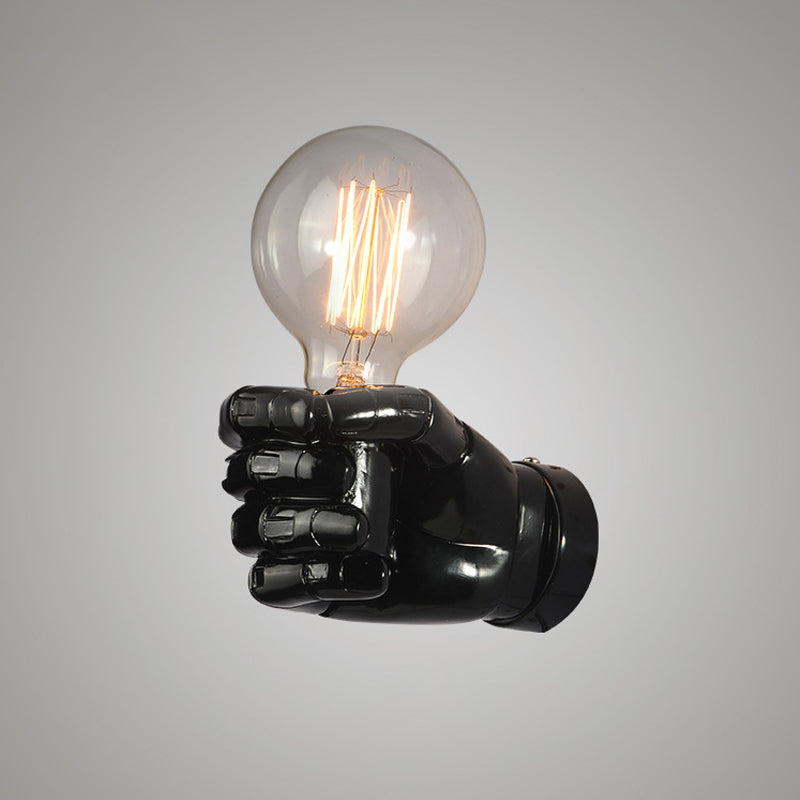 Iron Black Finish Wall Sconce Water Pipe/Cage/Fist Shaped 1-Bulb Industrial Style Wall Mounted Light Fixture Clearhalo 'Art deco wall lights' 'Cast Iron' 'Glass' 'Industrial wall lights' 'Industrial' 'Middle century wall lights' 'Modern' 'Rustic wall lights' 'Tiffany' 'Traditional wall lights' 'Wall Lamps & Sconces' 'Wall Lights' Lighting' 1969620