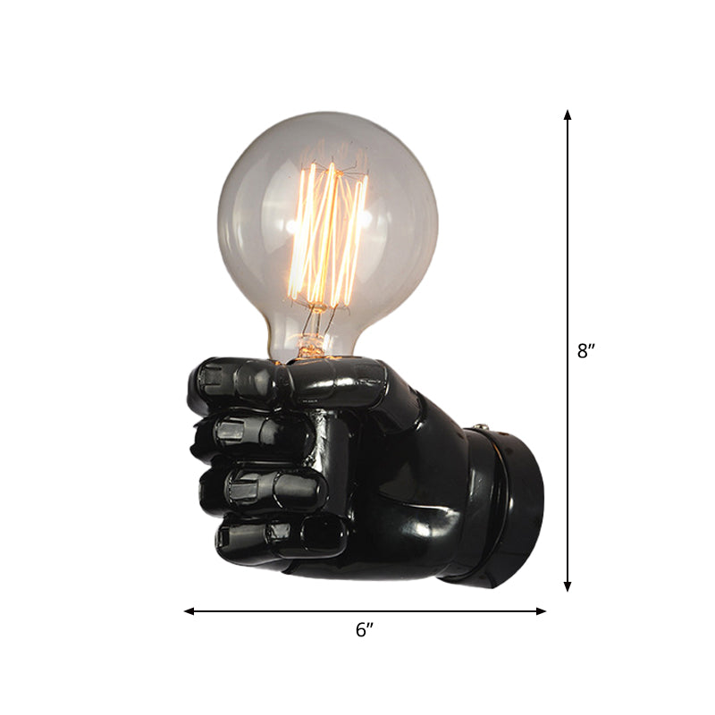 Iron Black Finish Wall Sconce Water Pipe/Cage/Fist Shaped 1-Bulb Industrial Style Wall Mounted Light Fixture Clearhalo 'Art deco wall lights' 'Cast Iron' 'Glass' 'Industrial wall lights' 'Industrial' 'Middle century wall lights' 'Modern' 'Rustic wall lights' 'Tiffany' 'Traditional wall lights' 'Wall Lamps & Sconces' 'Wall Lights' Lighting' 1969621