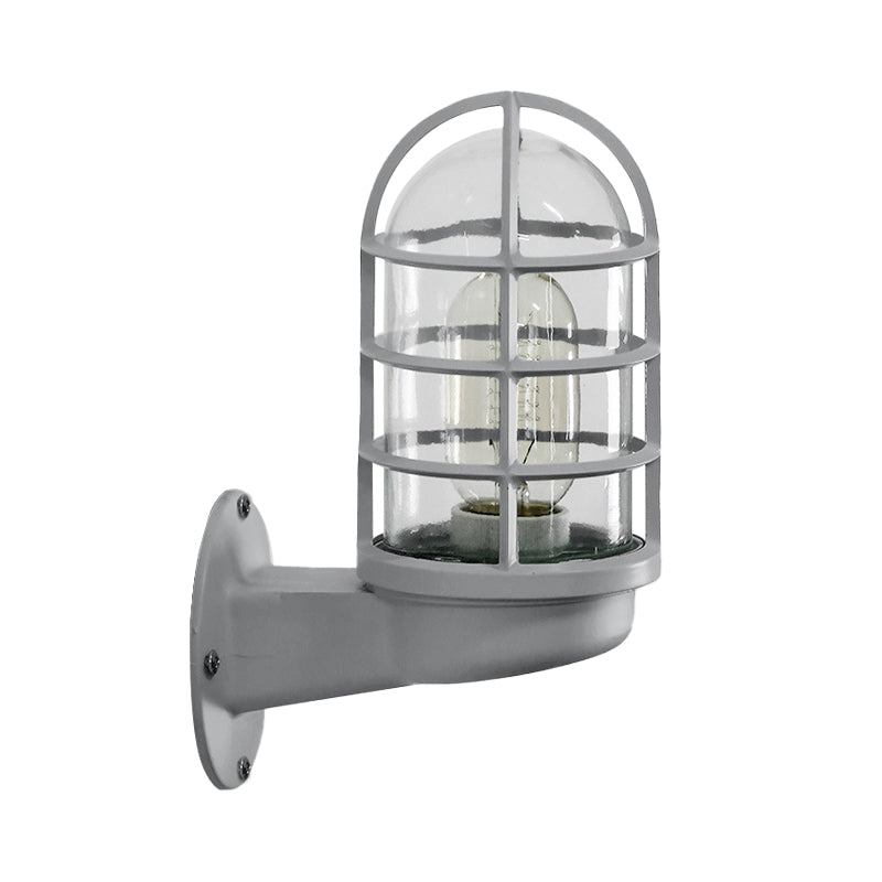 Loft Capsule Wall Lamp Fixture Single Transparent Glass Sconce Light with Wire Cage in Pink/Blue/Rust Clearhalo 'Art deco wall lights' 'Cast Iron' 'Glass' 'Industrial wall lights' 'Industrial' 'Middle century wall lights' 'Modern' 'Rustic wall lights' 'Tiffany' 'Traditional wall lights' 'Wall Lamps & Sconces' 'Wall Lights' Lighting' 1969641