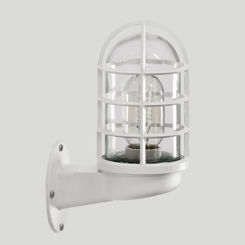 Loft Capsule Wall Lamp Fixture Single Transparent Glass Sconce Light with Wire Cage in Pink/Blue/Rust Clearhalo 'Art deco wall lights' 'Cast Iron' 'Glass' 'Industrial wall lights' 'Industrial' 'Middle century wall lights' 'Modern' 'Rustic wall lights' 'Tiffany' 'Traditional wall lights' 'Wall Lamps & Sconces' 'Wall Lights' Lighting' 1969646