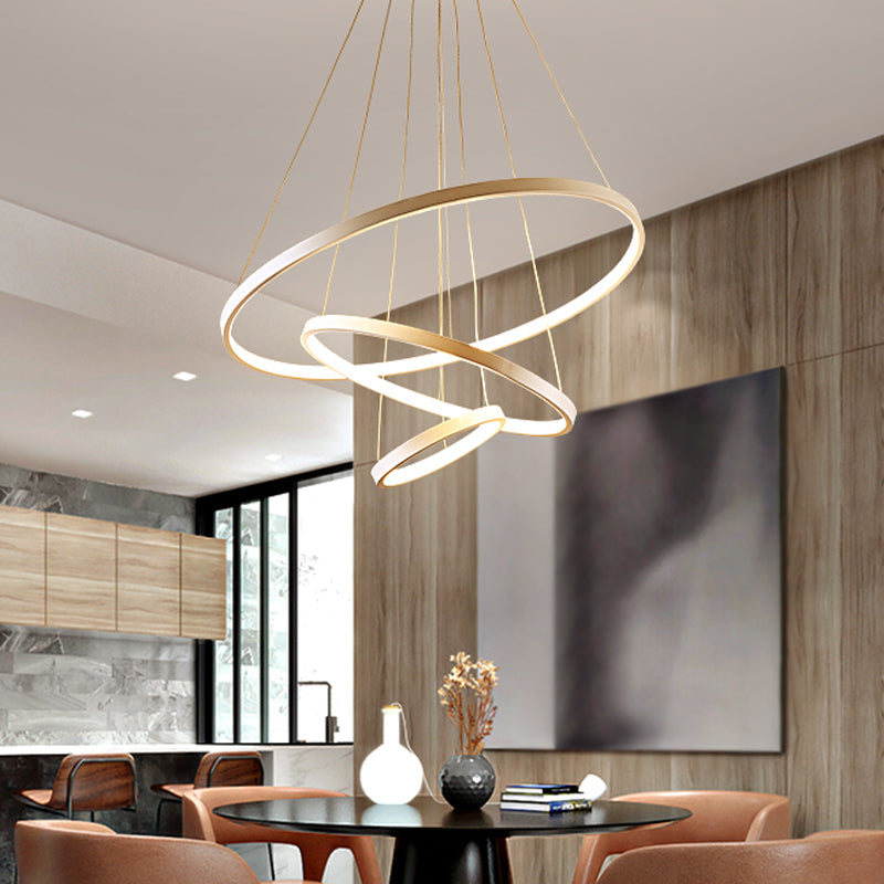 3-Ring Living Room Ceiling Chandelier Acrylic Simple Style LED Pendant Light in Black/White/Gold White Clearhalo 'Ceiling Lights' 'Chandeliers' 'Modern Chandeliers' 'Modern' Lighting' 1969992