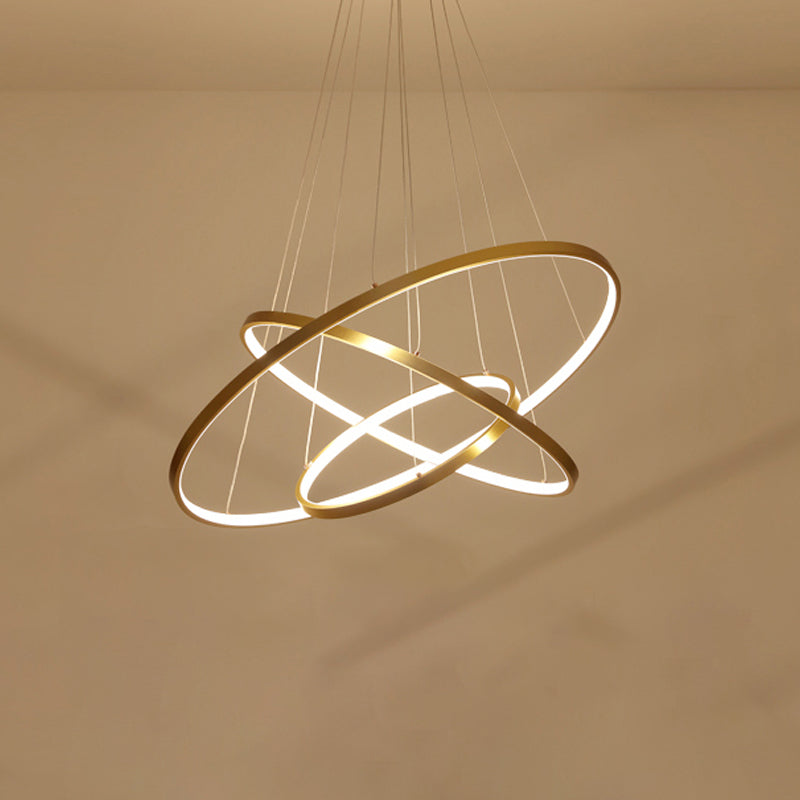 3-Ring Living Room Ceiling Chandelier Acrylic Simple Style LED Pendant Light in Black/White/Gold Clearhalo 'Ceiling Lights' 'Chandeliers' 'Modern Chandeliers' 'Modern' Lighting' 1970002