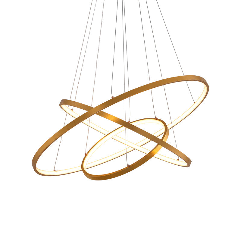 3-Ring Living Room Ceiling Chandelier Acrylic Simple Style LED Pendant Light in Black/White/Gold Clearhalo 'Ceiling Lights' 'Chandeliers' 'Modern Chandeliers' 'Modern' Lighting' 1970003