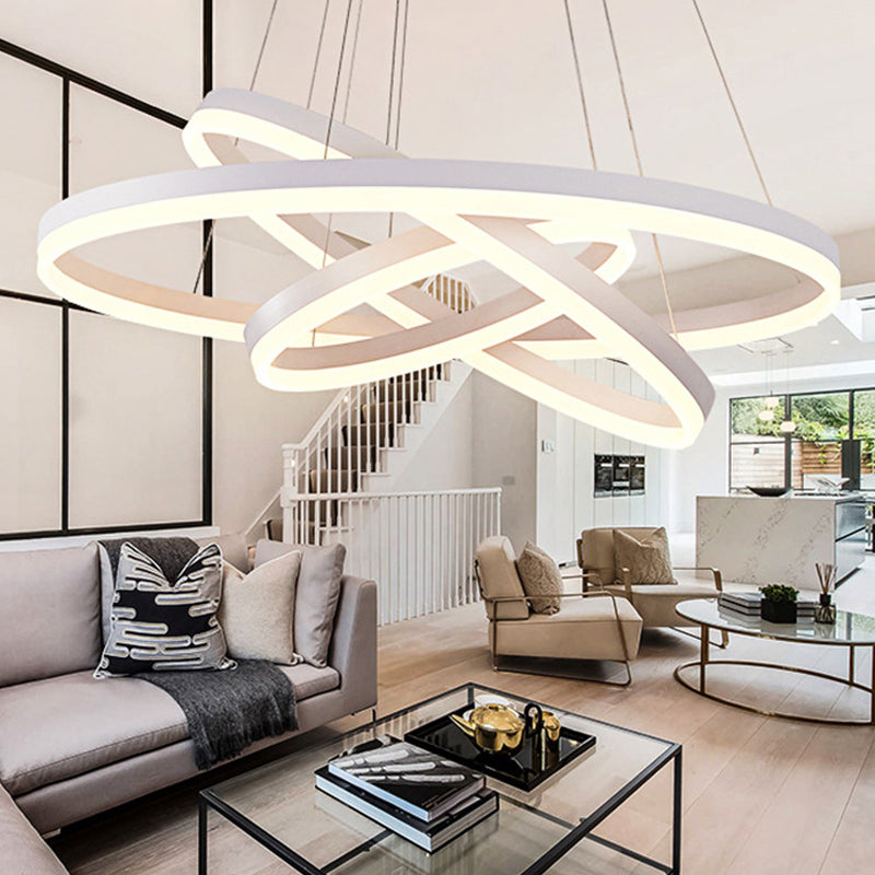 Small/Large 3-Ring Restaurant Drop Lamp Acrylic Minimalistic LED Chandelier Light Fixture in White Clearhalo 'Ceiling Lights' 'Chandeliers' 'Modern Chandeliers' 'Modern' Lighting' 1970056