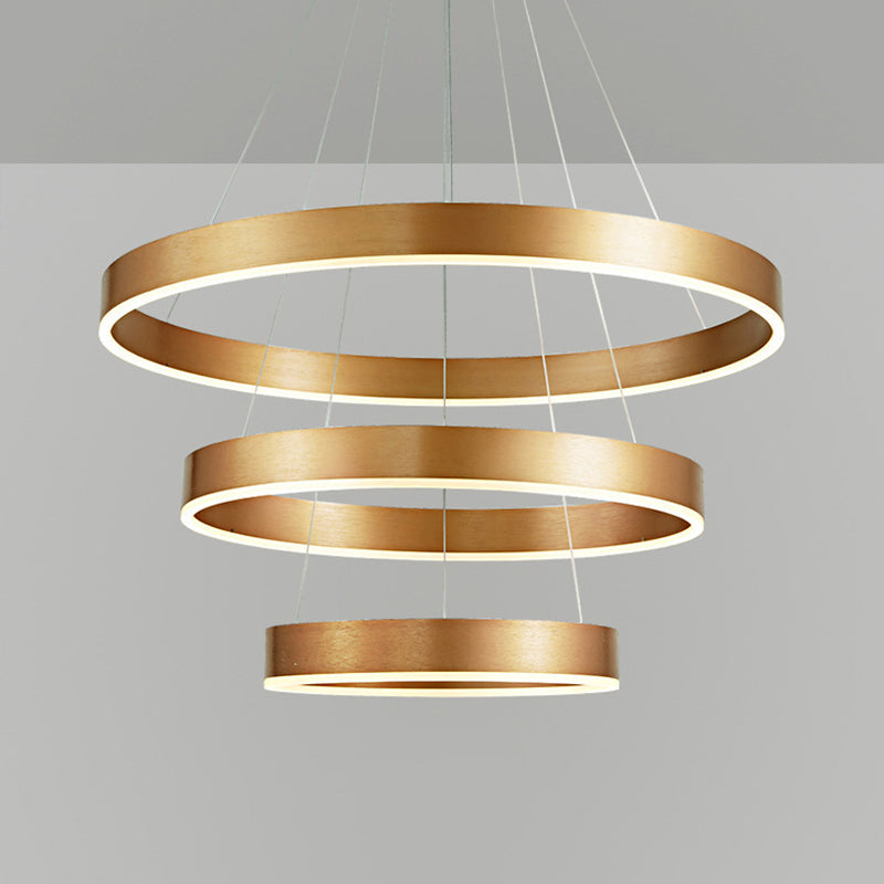 Circular Living Room LED Chandelier Metal 3 Heads Minimalist Suspension Pendant Light in Coffee/Gold Gold Clearhalo 'Ceiling Lights' 'Chandeliers' 'Modern Chandeliers' 'Modern' Lighting' 1970083