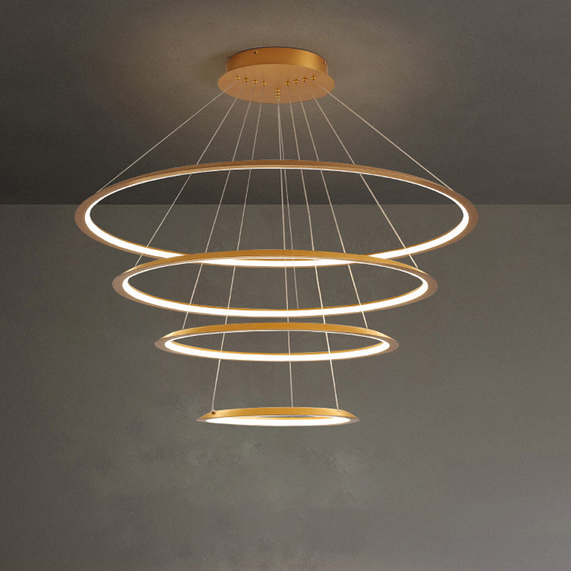 3/4 Tiers Slim Hoop Pendant Lighting Simple Aluminum Living Room LED Chandelier in Gold/Coffee Clearhalo 'Ceiling Lights' 'Chandeliers' 'Modern Chandeliers' 'Modern' Lighting' 1970098