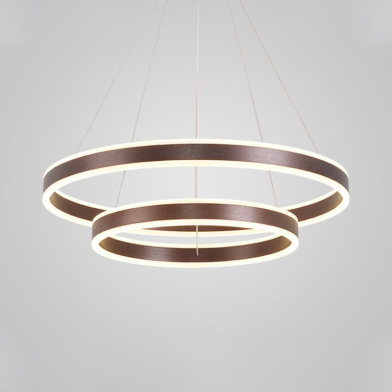 Simplicity 2/3-Tier Hanging Pendant Metal Sitting Room LED Circle Chandelier Lamp in Coffee Clearhalo 'Ceiling Lights' 'Chandeliers' 'Modern Chandeliers' 'Modern' Lighting' 1970124