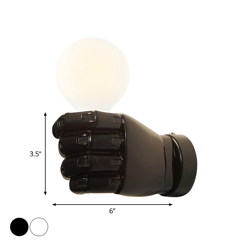 Fist Wall Sconce Art Deco Resin 1-Head White/Black Wall Mounted Light for Office Clearhalo 'Wall Lamps & Sconces' 'Wall Lights' Lighting' 1970324