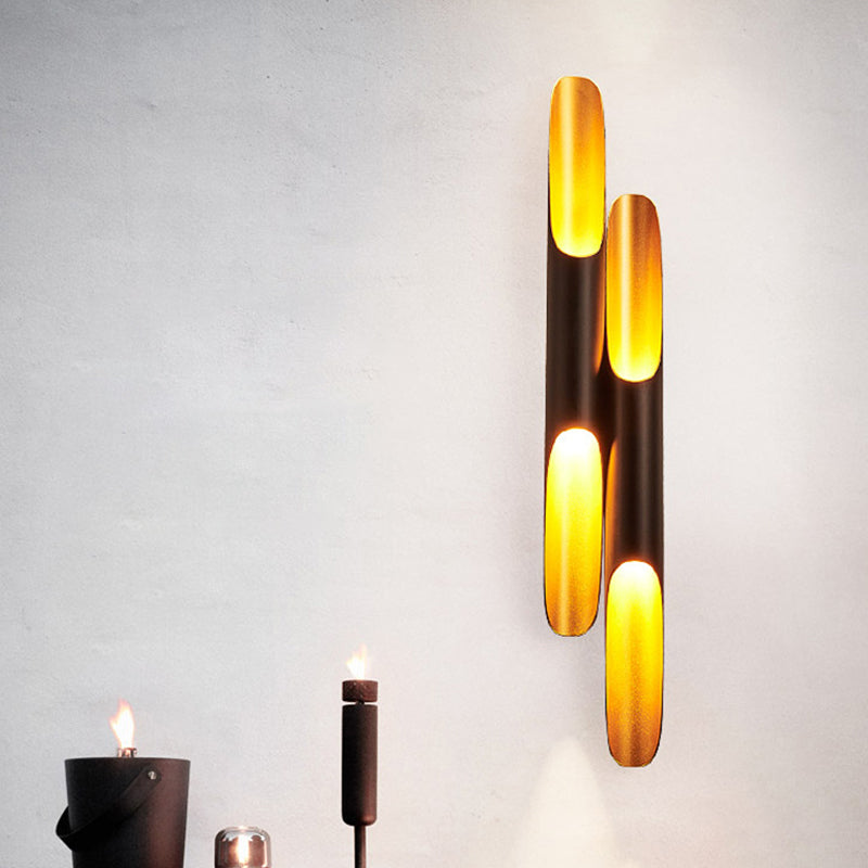 Cylinder Metallic Wall Mounted Light Modern 1/4-Bulb Yellow-Black Wall Sconce for Living Room Yellow-Black B Clearhalo 'Wall Lamps & Sconces' 'Wall Lights' Lighting' 1970374