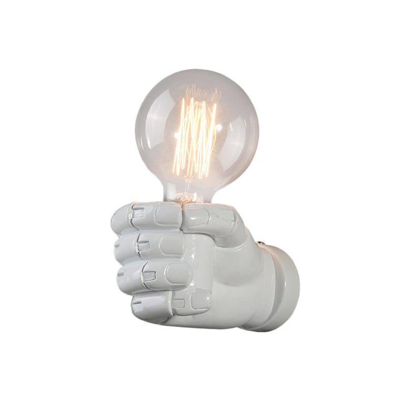 Resin Fist Wall Mounted Light Artistry 1-Bulb Wall Sconce in White/Black/Distressed Wood for Restaurant White Clearhalo 'Wall Lamps & Sconces' 'Wall Lights' Lighting' 1970393