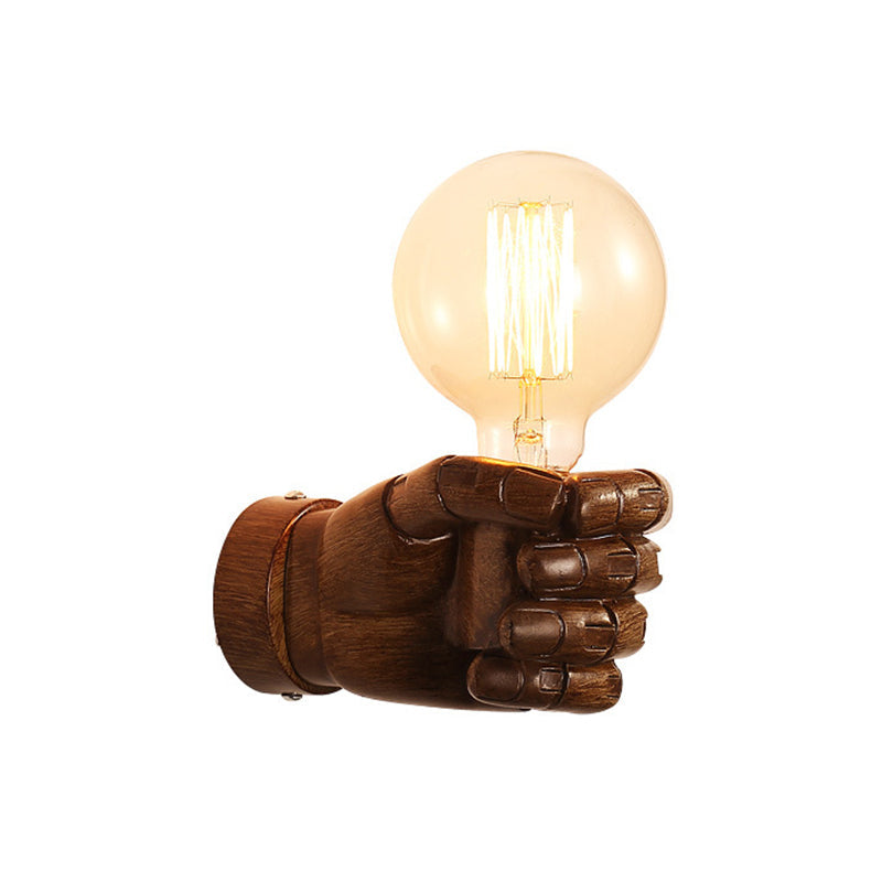 Resin Fist Wall Mounted Light Artistry 1-Bulb Wall Sconce in White/Black/Distressed Wood for Restaurant Distressed Wood Clearhalo 'Wall Lamps & Sconces' 'Wall Lights' Lighting' 1970395