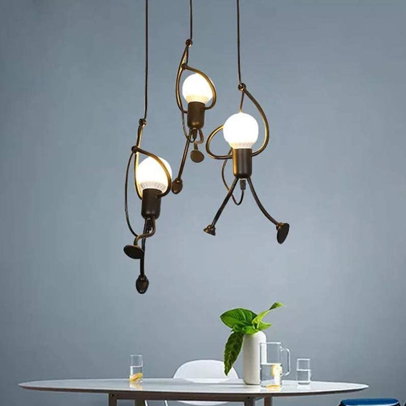 Small Man Hanging Ceiling Light Artistic Metallic 1/3-Head Bedroom Pendant in Black Black B Clearhalo 'Ceiling Lights' 'Pendant Lights' 'Pendants' Lighting' 1970398_11db507b-06ae-4ade-bcad-a8c5f2a36b7f