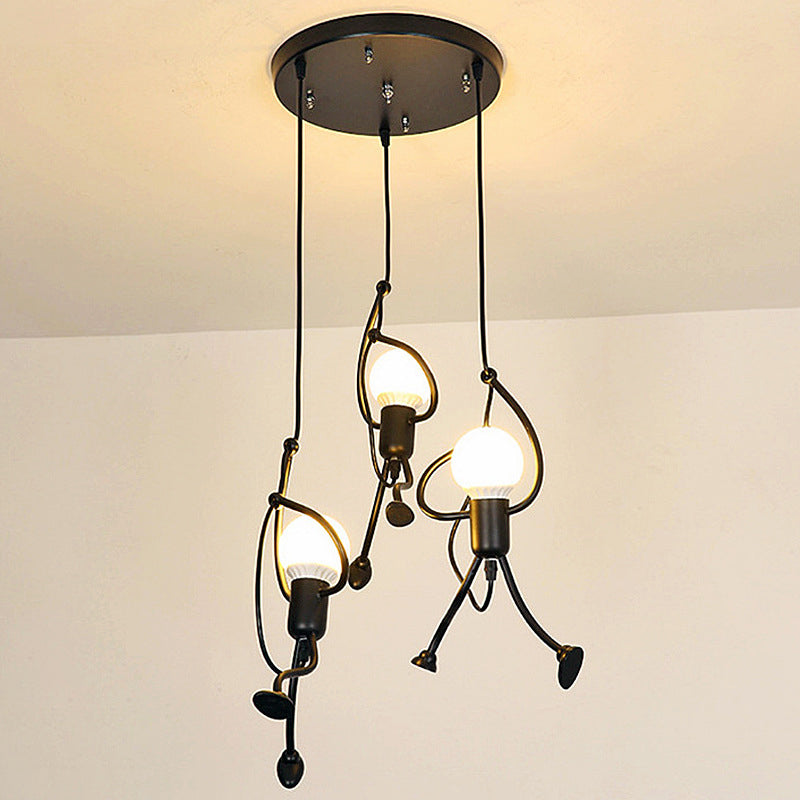 Small Man Hanging Ceiling Light Artistic Metallic 1/3-Head Bedroom Pendant in Black Clearhalo 'Ceiling Lights' 'Pendant Lights' 'Pendants' Lighting' 1970399