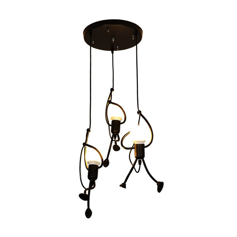 Small Man Hanging Ceiling Light Artistic Metallic 1/3-Head Bedroom Pendant in Black Clearhalo 'Ceiling Lights' 'Pendant Lights' 'Pendants' Lighting' 1970401