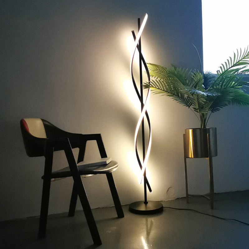 Spiraling Floor Light Simplicity Metallic Black/White LED Stand Up Lamp in Warm/White Light for Bedroom Clearhalo 'Floor Lamps' 'Lamps' Lighting' 1970579