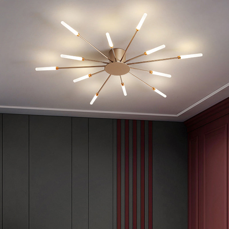 Black/Gold Burst Ceiling Light Fixture Contemporary 12/18/28 Lights Acrylic LED Semi Flush Mounted Lamp for Bedroom 12 Gold Clearhalo 'Ceiling Lights' 'Close To Ceiling Lights' 'Close to ceiling' 'Semi-flushmount' Lighting' 1970604