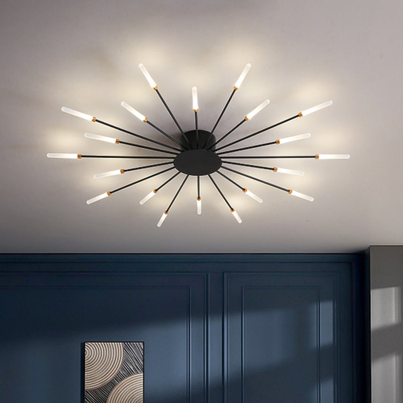 Black/Gold Burst Ceiling Light Fixture Contemporary 12/18/28 Lights Acrylic LED Semi Flush Mounted Lamp for Bedroom 20 Black Clearhalo 'Ceiling Lights' 'Close To Ceiling Lights' 'Close to ceiling' 'Semi-flushmount' Lighting' 1970610