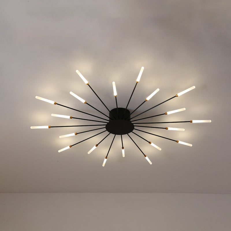 Black/Gold Burst Ceiling Light Fixture Contemporary 12/18/28 Lights Acrylic LED Semi Flush Mounted Lamp for Bedroom 18 Black Clearhalo 'Ceiling Lights' 'Close To Ceiling Lights' 'Close to ceiling' 'Semi-flushmount' Lighting' 1970613