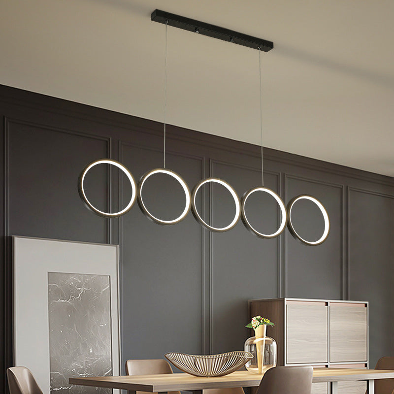 Black 5-Ring Hanging Island Light Simple Metal LED Ceiling Pendant over Table, Warm/White Light Black Clearhalo 'Ceiling Lights' 'Island Lights' Lighting' 1970671