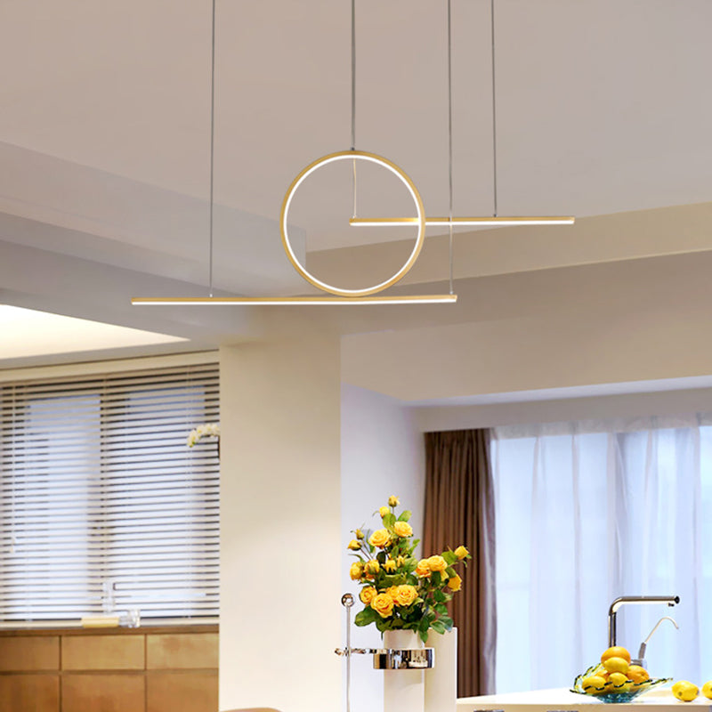 Modern Geometric Line Art LED Pendant Metal Kitchen Landscape Hanging Island Light in Black/Gold, Warm/White Light Gold Clearhalo 'Ceiling Lights' 'Island Lights' Lighting' 1970701