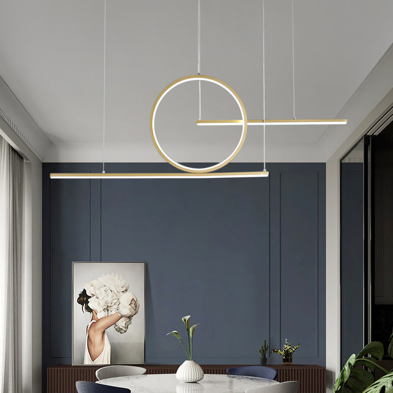 Modern Geometric Line Art LED Pendant Metal Kitchen Landscape Hanging Island Light in Black/Gold, Warm/White Light Clearhalo 'Ceiling Lights' 'Island Lights' Lighting' 1970702