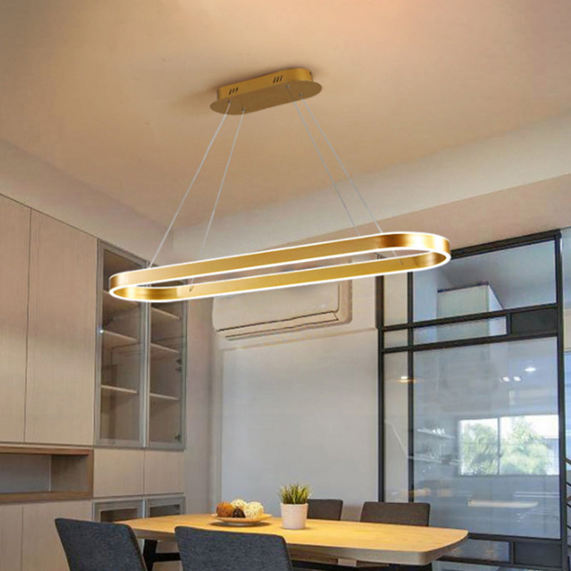 Simplicity Ellipse LED Island Pendant Acrylic Living Room Hanging Ceiling Light in Black/White/Gold, 31.5"/39"/47" Width Clearhalo 'Ceiling Lights' 'Island Lights' Lighting' 1970711