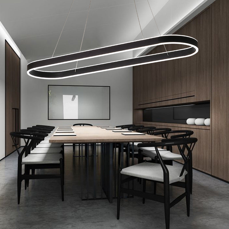 Simplicity Ellipse LED Island Pendant Acrylic Living Room Hanging Ceiling Light in Black/White/Gold, 31.5"/39"/47" Width Black Clearhalo 'Ceiling Lights' 'Island Lights' Lighting' 1970716