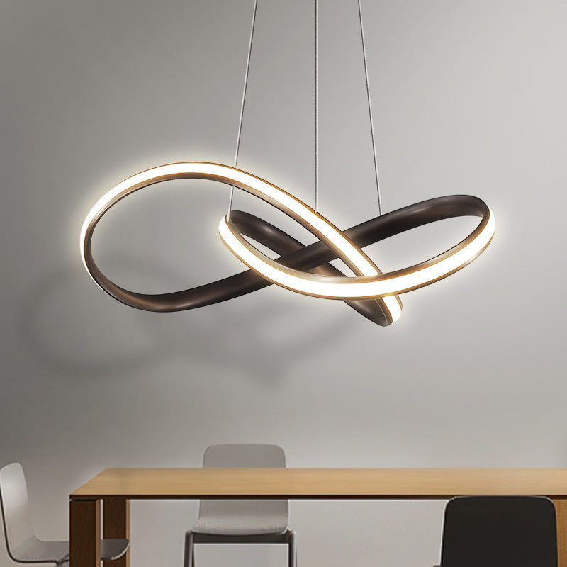Entwined Chandelier Light Modern Style Aluminum LED Dining Room Drop Lamp in Black/White/Coffee, 19.5"/27.5" W Clearhalo 'Ceiling Lights' 'Chandeliers' 'Modern Chandeliers' 'Modern' Lighting' 1970786