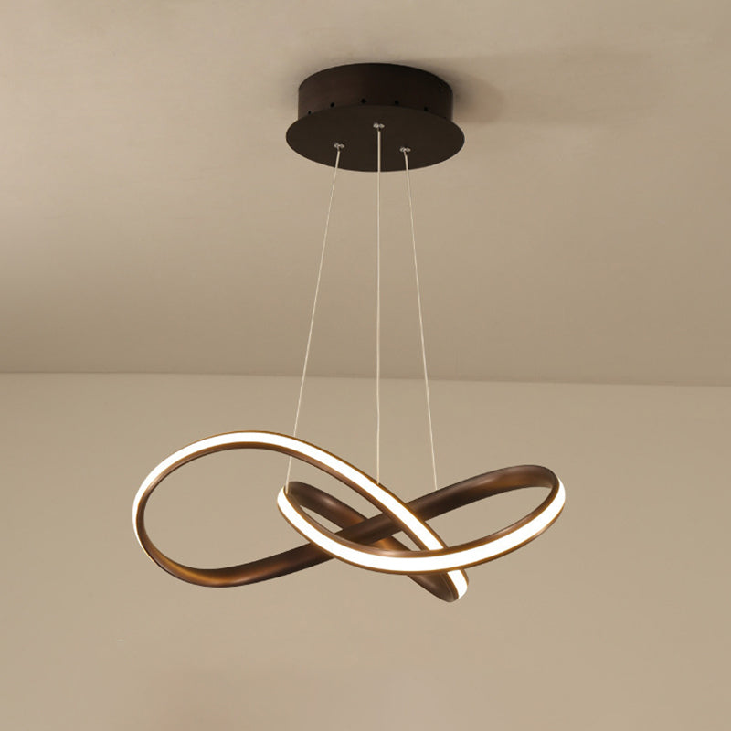 Entwined Chandelier Light Modern Style Aluminum LED Dining Room Drop Lamp in Black/White/Coffee, 19.5"/27.5" W Clearhalo 'Ceiling Lights' 'Chandeliers' 'Modern Chandeliers' 'Modern' Lighting' 1970787
