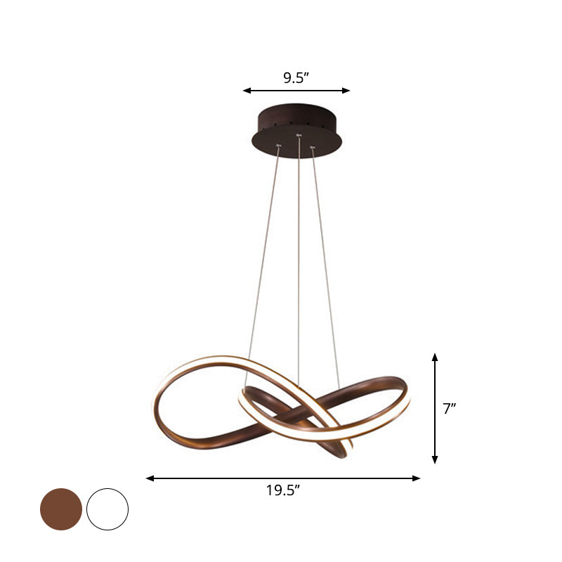 Entwined Chandelier Light Modern Style Aluminum LED Dining Room Drop Lamp in Black/White/Coffee, 19.5"/27.5" W Clearhalo 'Ceiling Lights' 'Chandeliers' 'Modern Chandeliers' 'Modern' Lighting' 1970789