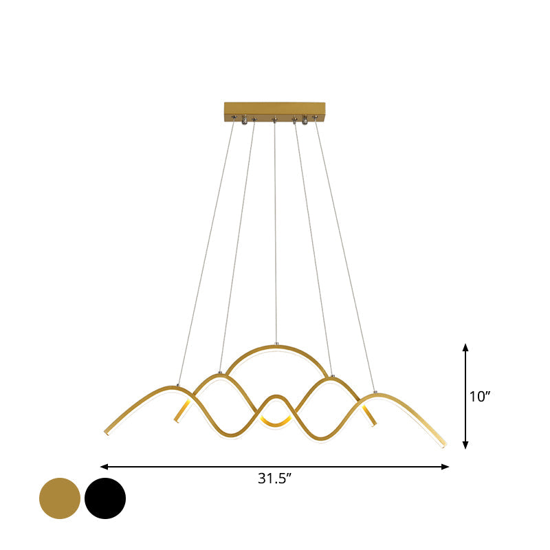 Gold/Black Wavy Chandelier Lamp Minimalist Metallic LED Hanging Pendant with Landscape Design, Warm/White Light Clearhalo 'Ceiling Lights' 'Chandeliers' 'Modern Chandeliers' 'Modern' Lighting' 1970799