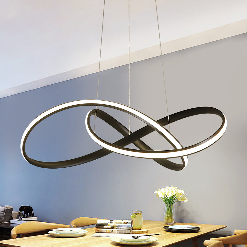 19.5"/27.5" W Simplicity LED Hanging Chandelier Black/White Twisted Pendant Lamp with Acrylic Shade, Warm/White Light Clearhalo 'Ceiling Lights' 'Chandeliers' 'Modern Chandeliers' 'Modern' Lighting' 1970837