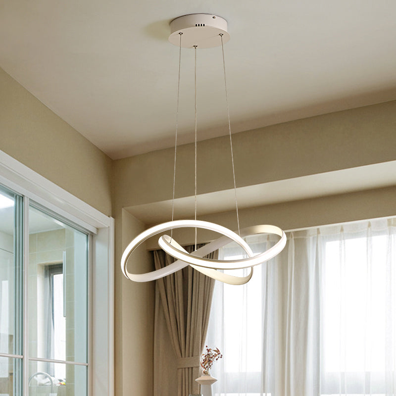 19.5"/27.5" W Simplicity LED Hanging Chandelier Black/White Twisted Pendant Lamp with Acrylic Shade, Warm/White Light Clearhalo 'Ceiling Lights' 'Chandeliers' 'Modern Chandeliers' 'Modern' Lighting' 1970844
