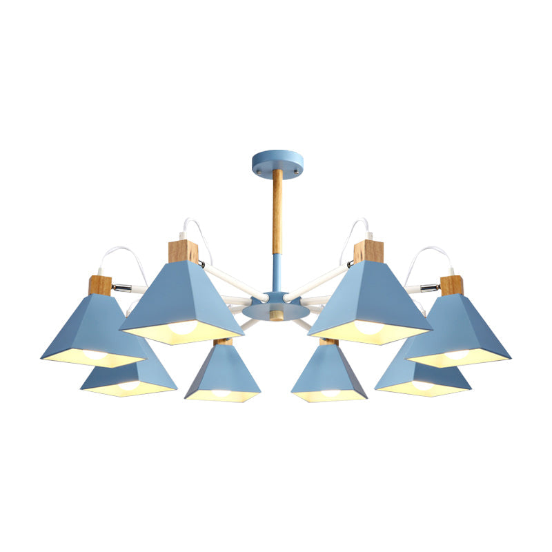 Undertint Pyramid Shade Chandelier Eight-Head Macaron Metal Hanging Light for Dining Room Clearhalo 'Ceiling Lights' 'Chandeliers' Lighting' options 197101