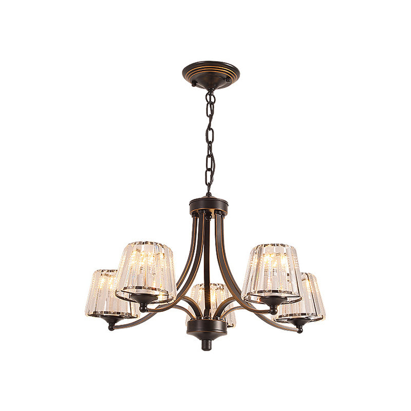 White Glass/Clear Crystal Tapered Pendant Vintage 5/6-Light Dining Room Ceiling Chandelier in Black/Gold Clearhalo 'Ceiling Lights' 'Chandeliers' Lighting' options 1971052