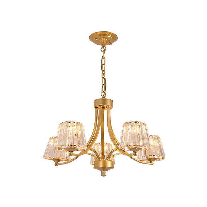 White Glass/Clear Crystal Tapered Pendant Vintage 5/6-Light Dining Room Ceiling Chandelier in Black/Gold 5 Gold Clear Clearhalo 'Ceiling Lights' 'Chandeliers' Lighting' options 1971053_dbd5bb1b-d83b-4d39-828b-a38a6eef5385