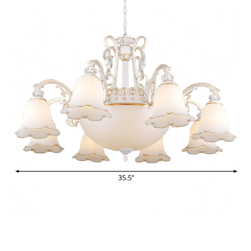Floral Dining Room Up/Down Hanging Light Traditional Opal Glass 3/5/11-Bulb White Chandelier Lamp Clearhalo 'Ceiling Lights' 'Chandeliers' Lighting' options 1971115