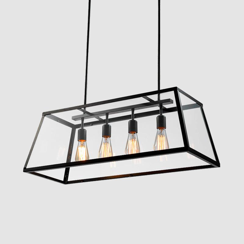 Metal Trapezoid Island Lighting Industrial 4 Heads Dining Room Hanging Lamp in Black Clearhalo 'Ceiling Lights' 'Island Lights' Lighting' 1971135