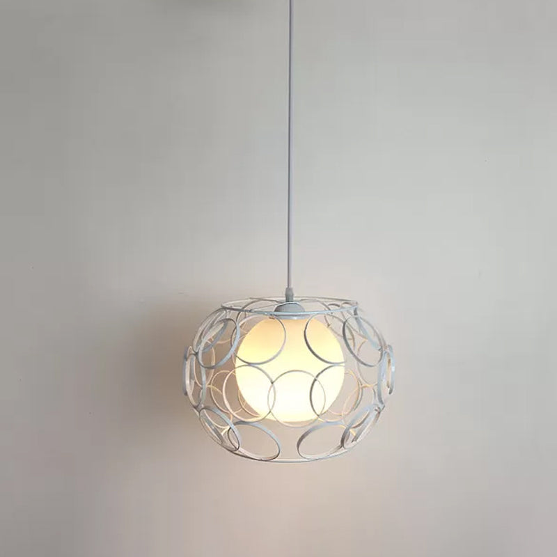Black/White 1 Head Hanging Light Loft Metal Spring/Ova/Octagon Ceiling Pendant with Inner Globe Opal Glass Shade Clearhalo 'Art Deco Pendants' 'Black' 'Cast Iron' 'Ceiling Lights' 'Ceramic' 'Crystal' 'Industrial Pendants' 'Industrial' 'Metal' 'Middle Century Pendants' 'Pendant Lights' 'Pendants' 'Rustic Pendants' 'Tiffany' Lighting' 1971160