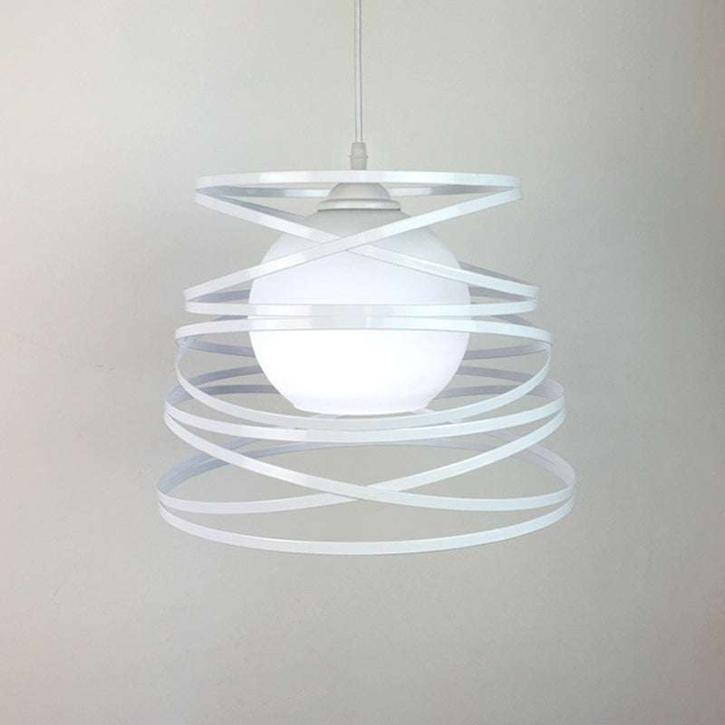Black/White 1 Head Hanging Light Loft Metal Spring/Ova/Octagon Ceiling Pendant with Inner Globe Opal Glass Shade Clearhalo 'Art Deco Pendants' 'Black' 'Cast Iron' 'Ceiling Lights' 'Ceramic' 'Crystal' 'Industrial Pendants' 'Industrial' 'Metal' 'Middle Century Pendants' 'Pendant Lights' 'Pendants' 'Rustic Pendants' 'Tiffany' Lighting' 1971166