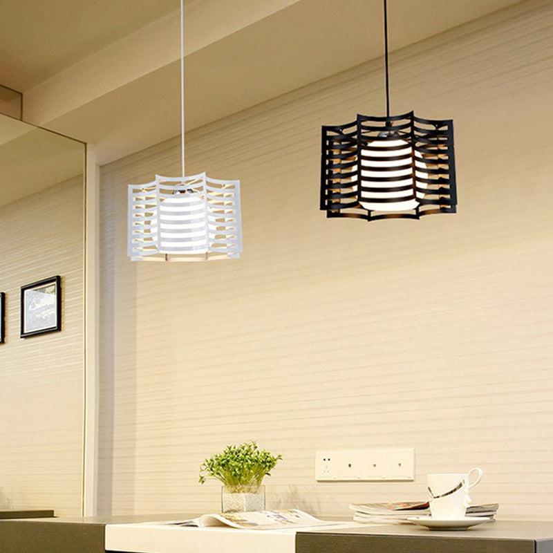 Black/White 1 Head Hanging Light Loft Metal Spring/Ova/Octagon Ceiling Pendant with Inner Globe Opal Glass Shade White Octagon Clearhalo 'Art Deco Pendants' 'Black' 'Cast Iron' 'Ceiling Lights' 'Ceramic' 'Crystal' 'Industrial Pendants' 'Industrial' 'Metal' 'Middle Century Pendants' 'Pendant Lights' 'Pendants' 'Rustic Pendants' 'Tiffany' Lighting' 1971169