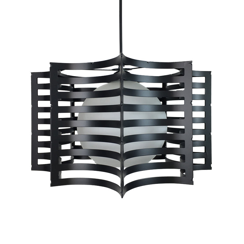 Black/White 1 Head Hanging Light Loft Metal Spring/Ova/Octagon Ceiling Pendant with Inner Globe Opal Glass Shade Black Octagon Clearhalo 'Art Deco Pendants' 'Black' 'Cast Iron' 'Ceiling Lights' 'Ceramic' 'Crystal' 'Industrial Pendants' 'Industrial' 'Metal' 'Middle Century Pendants' 'Pendant Lights' 'Pendants' 'Rustic Pendants' 'Tiffany' Lighting' 1971174