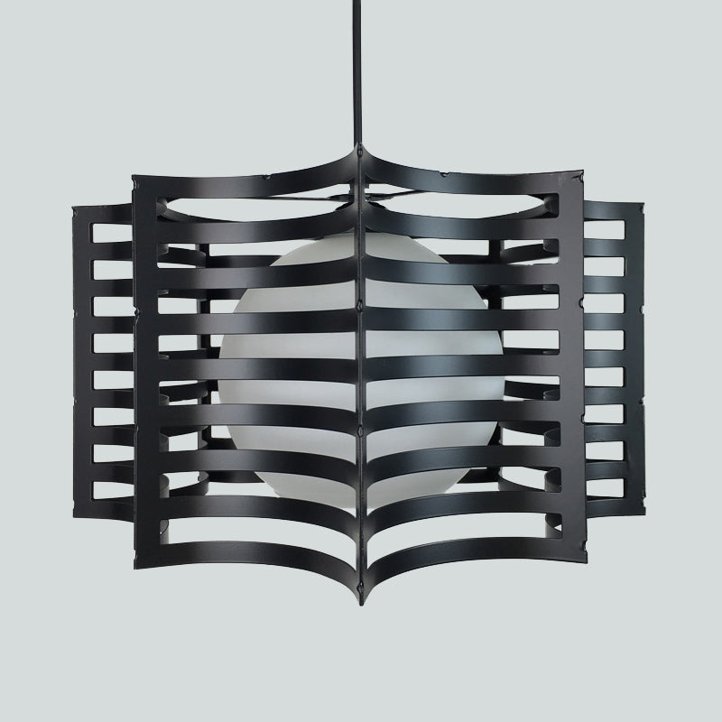 Black/White 1 Head Hanging Light Loft Metal Spring/Ova/Octagon Ceiling Pendant with Inner Globe Opal Glass Shade Clearhalo 'Art Deco Pendants' 'Black' 'Cast Iron' 'Ceiling Lights' 'Ceramic' 'Crystal' 'Industrial Pendants' 'Industrial' 'Metal' 'Middle Century Pendants' 'Pendant Lights' 'Pendants' 'Rustic Pendants' 'Tiffany' Lighting' 1971175