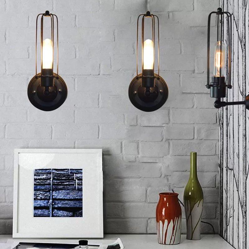 1/2-Head Rotatable Wall Lighting Industrial Bedroom Wall Mount Lamp with Tube Metal Cage in Black Clearhalo 'Art deco wall lights' 'Cast Iron' 'Glass' 'Industrial wall lights' 'Industrial' 'Middle century wall lights' 'Modern' 'Rustic wall lights' 'Tiffany' 'Traditional wall lights' 'Wall Lamps & Sconces' 'Wall Lights' Lighting' 1971212