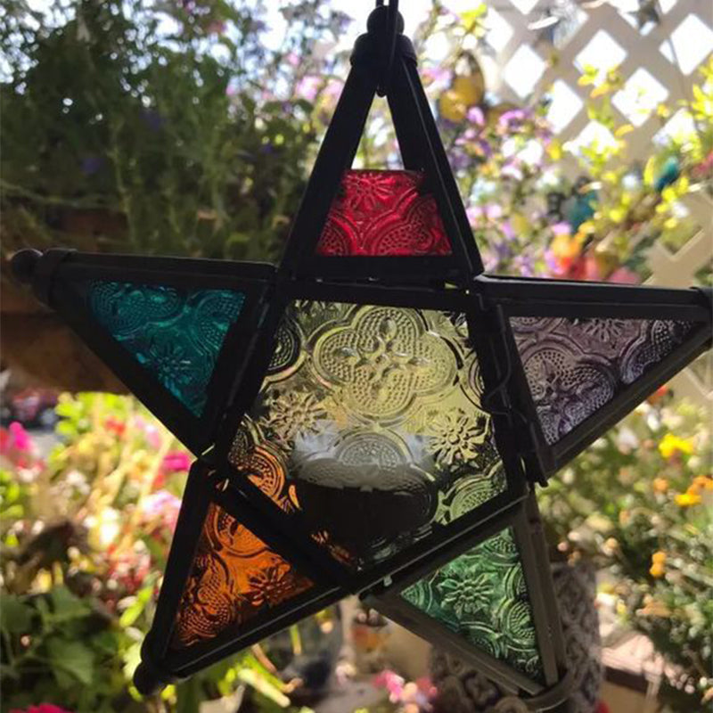 Single Blue/Red/Clear Glass Drop Pendant Bohemia Black Star Shaped Bedside Hanging Ceiling Light Clear Clearhalo 'Ceiling Lights' 'Pendant Lights' 'Pendants' Lighting' 1971256_cbe3cc5b-6a25-4cd7-99c4-b12fc064b250
