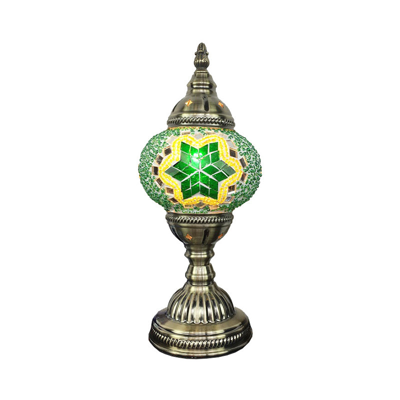 Single Night Stand Light Turkish Bedroom Table Lamp with Spherical Yellow/Red/Blue Glass Shade in Bronze Clearhalo 'Lamps' 'Table Lamps' Lighting' 1971285